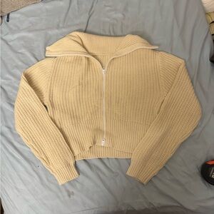 Cream Zip-Up Women Sweater